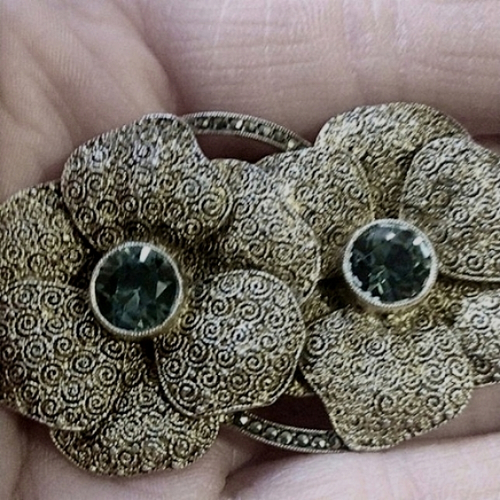 THEODORE FAYRNER ORIGINAL ART DECO 1920s STERLING SILVER .925 TOURMALINE BROOCH - Picture 4 of 9